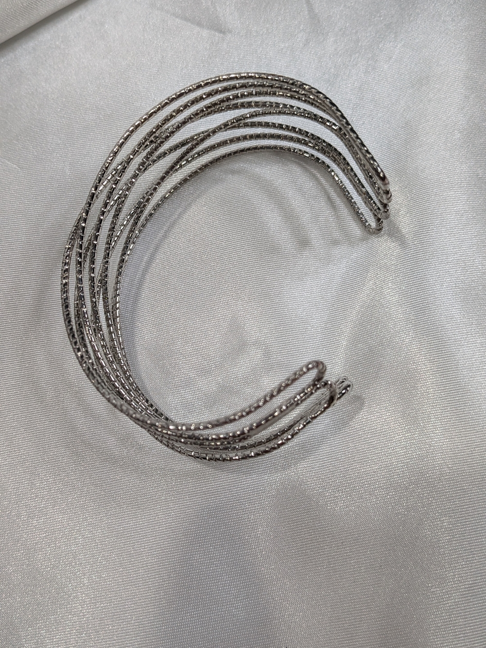 Silver Tone Textured Multi Strand Crisscross Crossover Cuff Bracelet